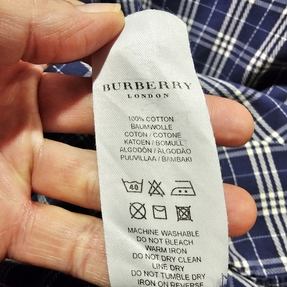 Burberry London Navy Blue Plaid Check Button Down Shirt XXL - Picture 7 of 7
